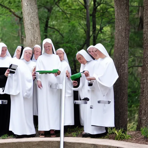 Prompt: group of nuns taking a selfie with a selfiestick, statue of david