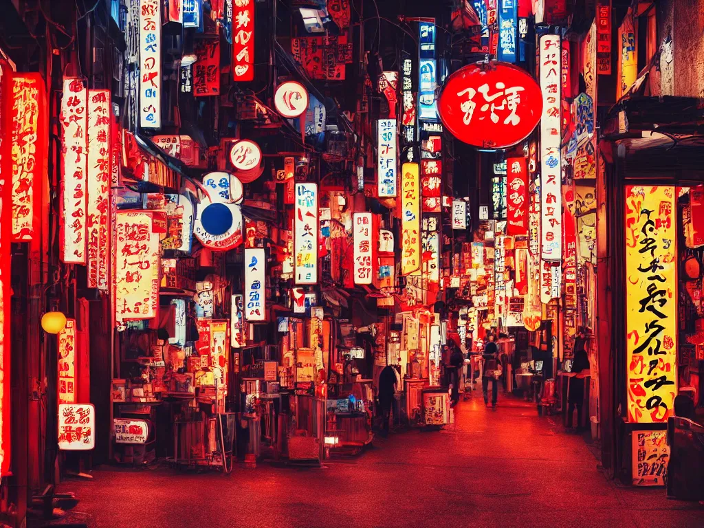 Prompt: japan, neon light filled street, ramen shop, wallpaper, 4 k, 8 k, highly detailed