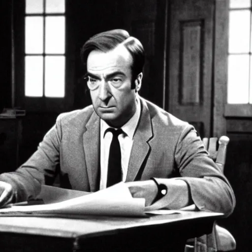 Image similar to A still of Saul Goodman in To Kill A Mockingbird (1962)