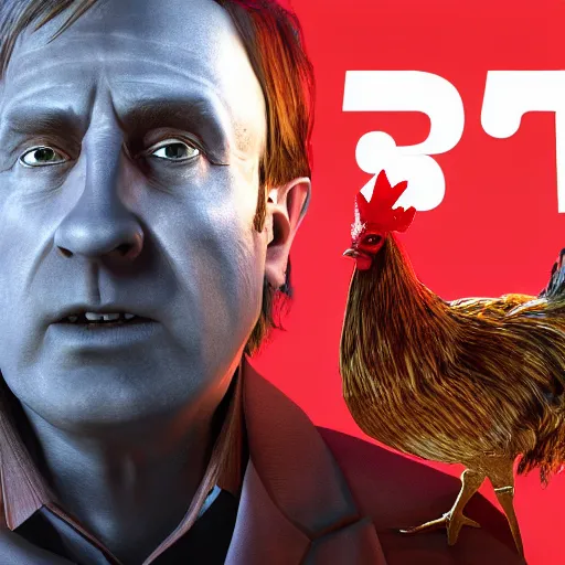 Image similar to saul goodman and a rooster in a saw movie, jigsaw, saul goodman, rooster, unreal engine 5