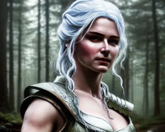 Image similar to 5 5 mm portrait photo of mkurilenko as ciri, in a forest. magical atmosphere. art by greg rutkowski. highly detailed 8 k. intricate. lifelike. soft light. nikon d 8 5 0.