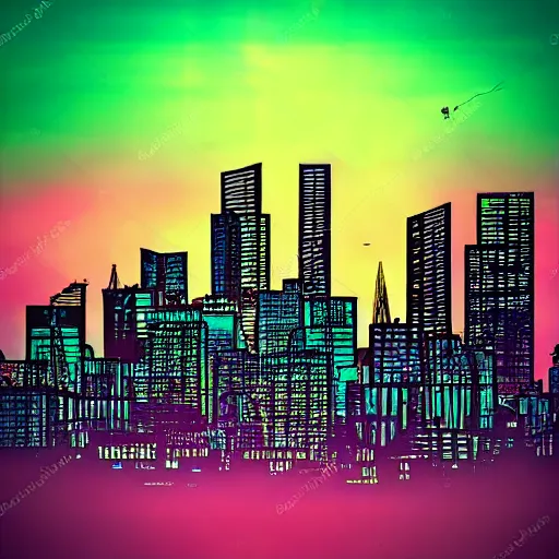 Image similar to ominous synthwave city backdrop