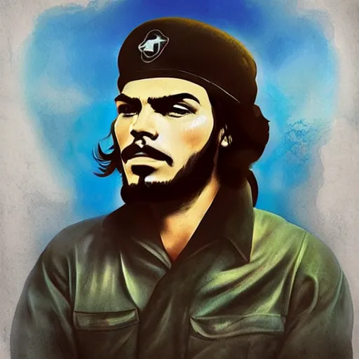 Prompt: a portrait of che guevara in a scenic landscape, by anna dittmann