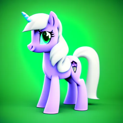 Image similar to white colored stoner pony from my little pony, marijuana themed, weed cutie mark, art, volumetric smokey background, colorful, 3 d, render, blender 3 d, soft lighting, green mane