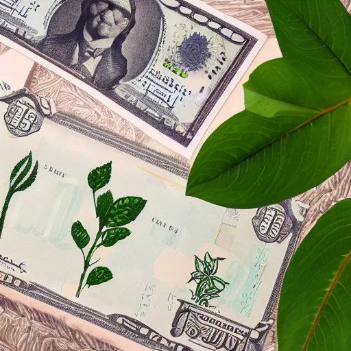 Image similar to drawing of plants in bank note style