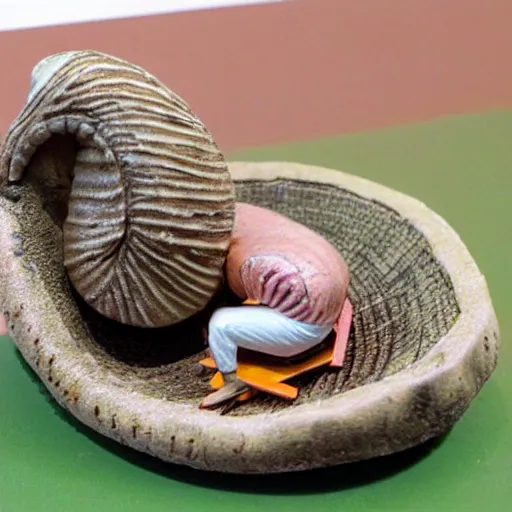 Prompt: robert wyatt in a snail shell, extremely detailed!!!