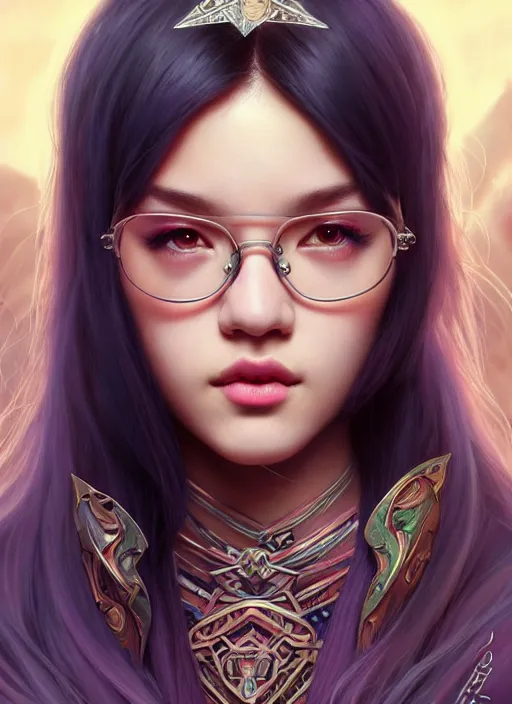 Prompt: jossi of blackpink, wearing _ round _ glasses, deep focus, d & d, fantasy, intricate, elegant, highly detailed, digital painting, artstation, concept art, matte, sharp focus, illustration, hearthstone, art by artgerm and greg rutkowski and alphonse mucha