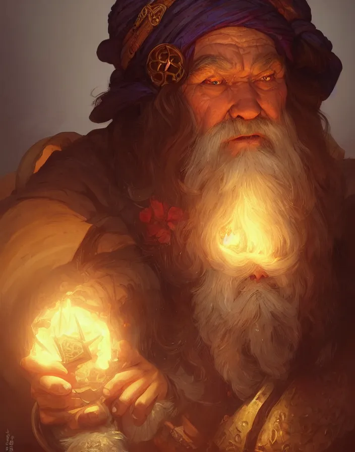 Image similar to elder mountain dwarf merchant, portrait, D&D, fantasy, highly detailed, digital painting, artstation, concept art, sharp focus, smooth, illustration, art by artgerm and greg rutkowski and alphonse mucha