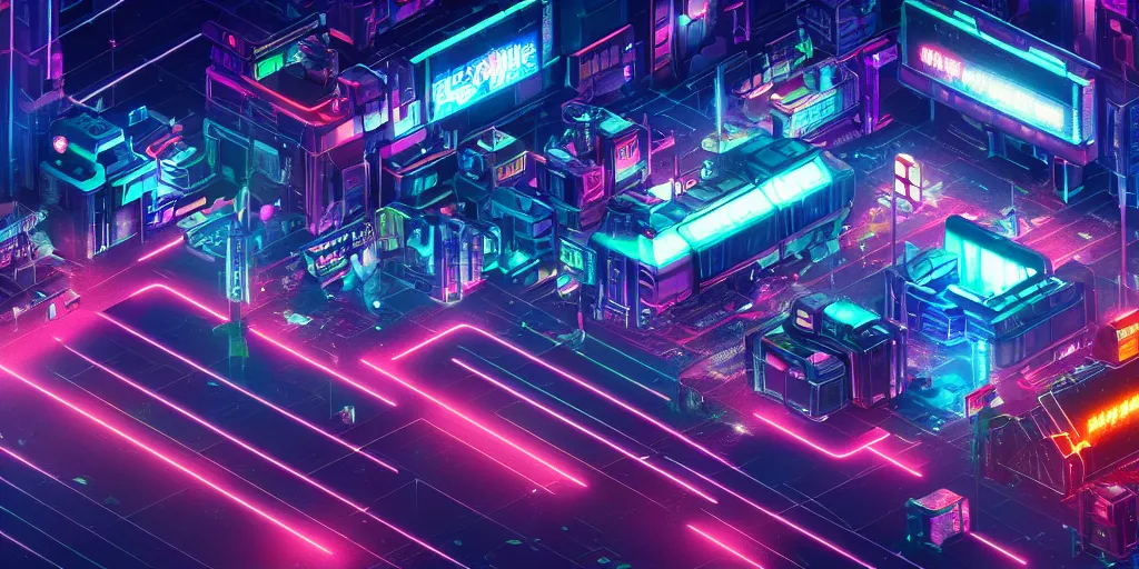 Image similar to isometric room of alien factory exploding at night in the center of a futuristic sci-fi asian city, signboards, neon lights, blade runner color palette, dramatic volumetric lighting, greeble details, rendered in octane render by Yasunari Ikenaga, Yamato, Macross