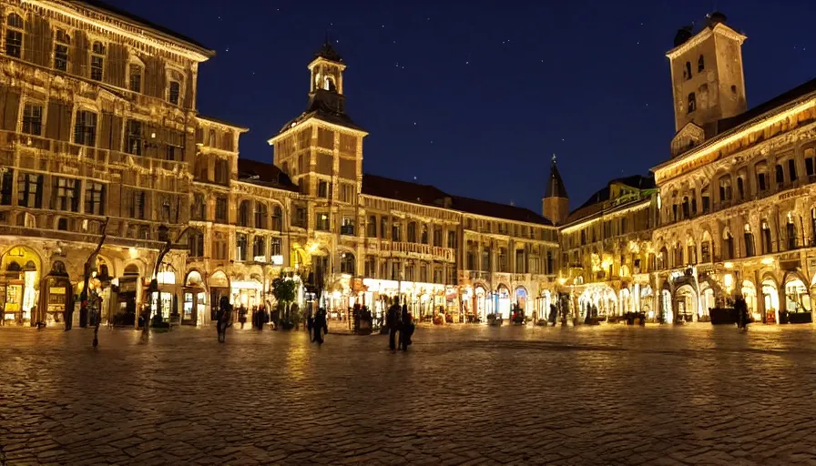 Image similar to a beautiful city square at night