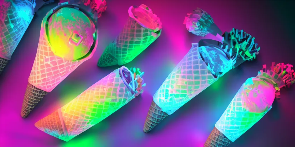 Image similar to ice cream cone with rgb implants, cyberpunk, high quality, ue 5.