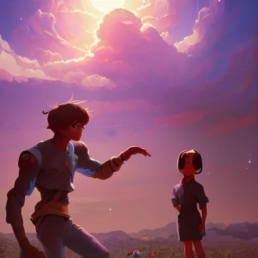 Image similar to hero world e. t. the extra - terrestrial 1 9 8 2, behance hd by jesper ejsing, by rhads, makoto shinkai and lois van baarle, ilya kuvshinov, rossdraws global illumination