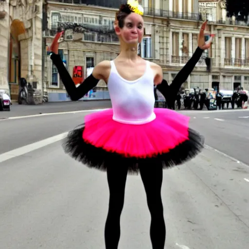 Prompt: a french giraffe ballet dancer in a tutu