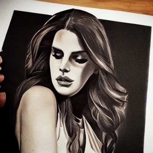 Image similar to Lana del rey tattoo design, photorealistic, dramatic