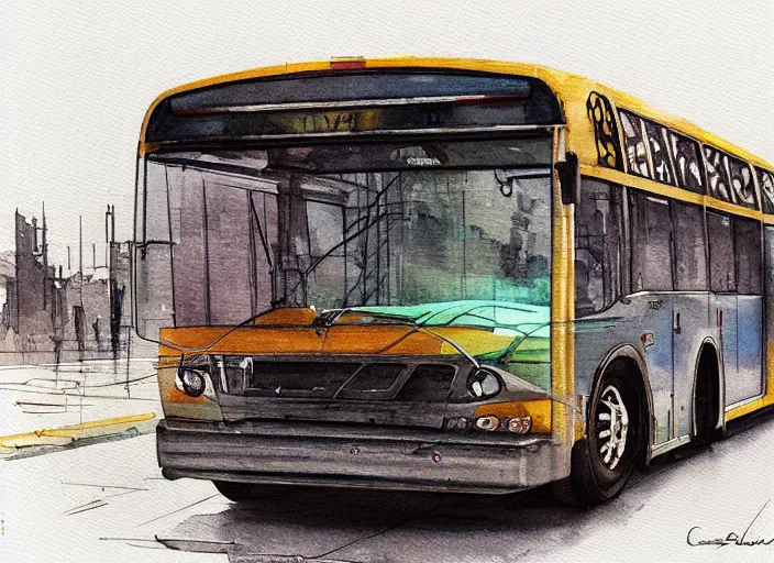 Image similar to concept art of a urban bus, pinterest, artstation trending, behance, watercolor, by coby whitmore, silver, laser light,