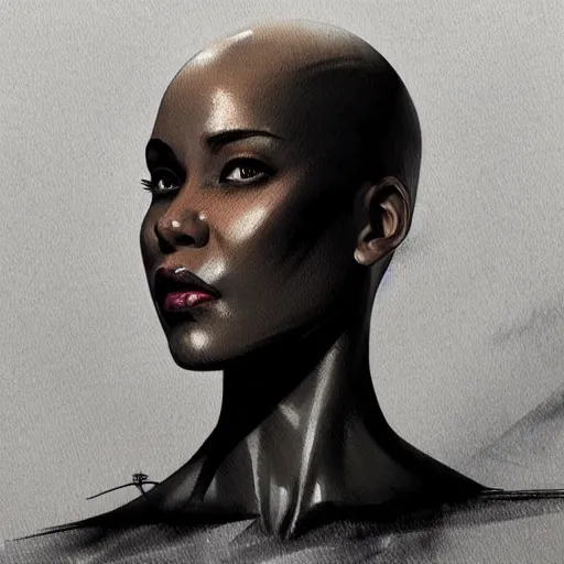 Image similar to portrait of a bald black woman, dramatic lighting, illustration by Rossdraws, yoji shinkawa, 4k, digital art, concept art, trending on artstation