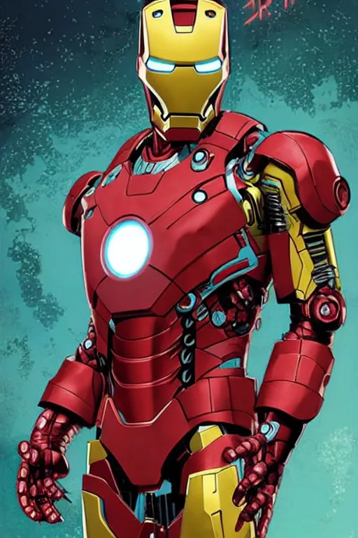 Prompt: Iron Man in the style of Borderlands, by Feng Zhu and Loish and Laurie Greasley, Victo Ngai, Andreas Rocha, John Harris