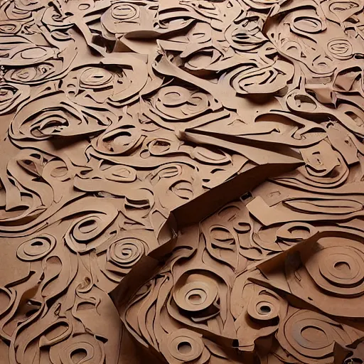 Prompt: many tentacles made of brown corrugated cardboard, cut out of cardboard, realistic photography, fantasy