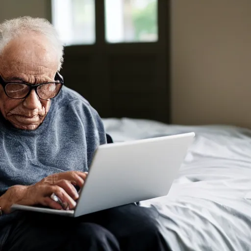 Image similar to elderly man sitting in a casket browsing internet on laptop from a casket casket