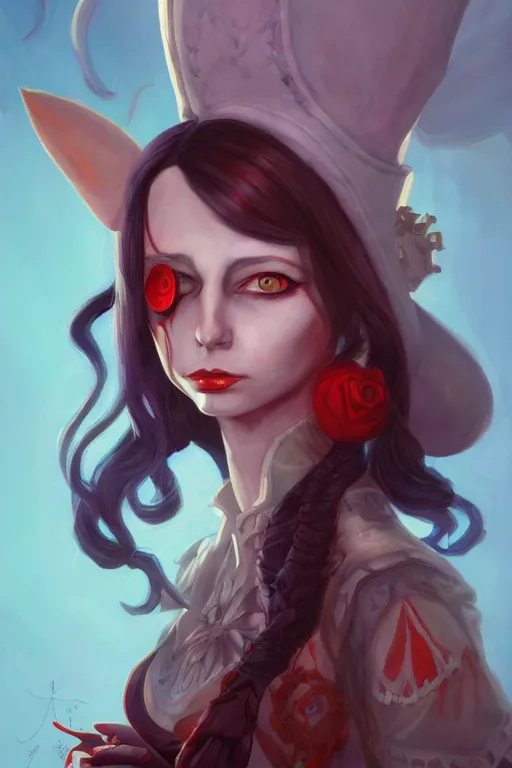 Image similar to portrait of american mcgee's alice, sharp focus, artstation, trending, by julie dillon, luis melo, tyler miles lockett, lei jin, hong lei, ken wong, adam narozanski, joy ang