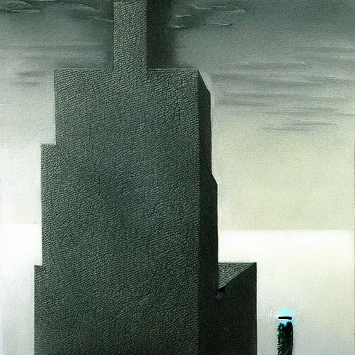 Image similar to highly detailed dystopian surreal painting of eerie statues and buildings by zdzisław beksinski