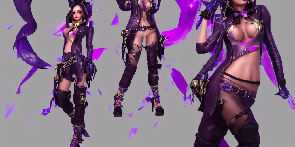 Image similar to character sheet of beautiful KDA More Miss Fortune (wild rift) close up. 3d render, octane render, k-pop, music video, game art, realistic, highly detailed, trending on artstation, 4k, trending on artstation, pixar, cgsociety, unreal engine 5, redshift render, trending on artstation, blender, behance, cg