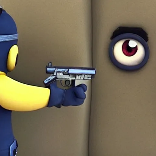 Image similar to minions point a pistol at you