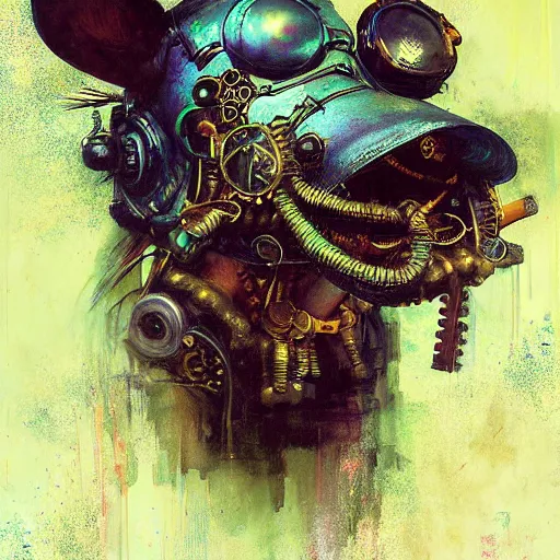 Image similar to steampunk rat, acid, 303, psychedelic, by ruan jia