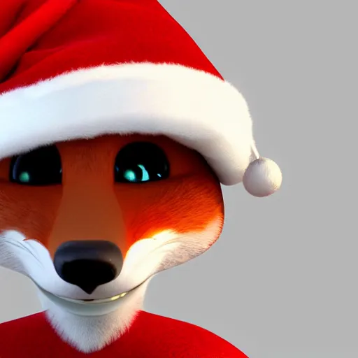 Prompt: fox, looking happy, wearing a santa hat, slightly chubby, detailed, 3d render, 4k, pixar