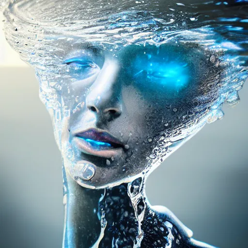 Image similar to water artwork manipulation in the shape of a human head, on the ocean water, ray tracing, realistic water sharp focus, long shot, 8 k resolution, cinematic, amazing water art