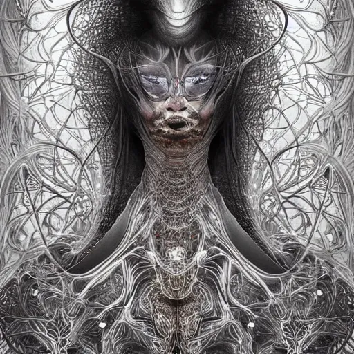 Prompt: dmt elf psychic entity by alexander mcqueen, zdzisław beksinski and alphonse mucha. highly detailed, hyper - real, very beautiful, intricate fractal details, very complex, opulent, epic, mysterious, trending on deviantart and artstation, polished and minimalist redesign by zaha hadid and iris van herpen