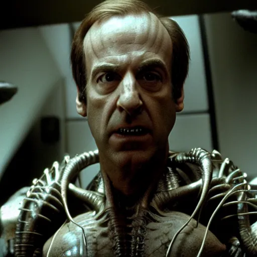 Image similar to film still of saul goodman in alien, giger, detailed