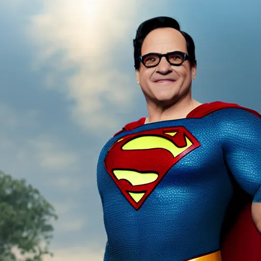 Prompt: Danny DeVito as Superman, 8k, highly detailed, Unreal Engine render