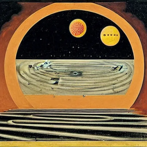 Image similar to a parade of disconnected images : astronomical diagrams projecting the distances between celestial bodies, a painting by giorgio de chirico, a list of unpopular anagrams.