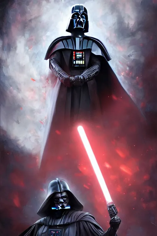 Image similar to portrait of Olaf Scholtz as Darth Vader by artgerm and Craig Mullins, James Jean, Andrey Ryabovichev, Mark Simonetti and Peter Morbacher 16k