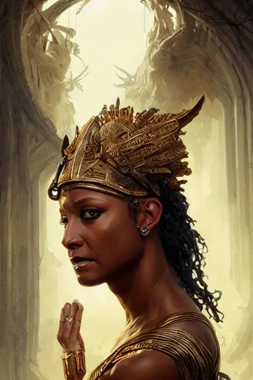 Image similar to mel b as greek goddess athena, hyper realistic face, beautiful eyes, fantasy art, in the style of greg rutkowski, intricate, hyper detailed, smooth