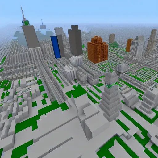 Image similar to detailed build of new york city skyline built in minecraft, isometric view