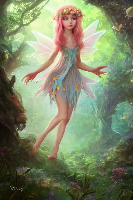 Image similar to a cute and geogerous fairy in the dreamy forest, fantasy, dreamlike, 8 k resolution, hyper detailed, d & d, character design, digital painting, trending on artstation, sharp focus, illustration, art by viktoria gavrilenko, hoang lap, fuji choko, steve zheng,