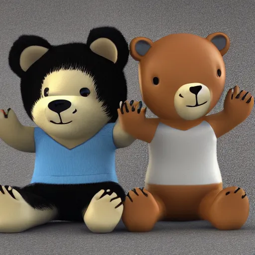 Prompt: cartoon bear and cartoon cat in love, cgi render