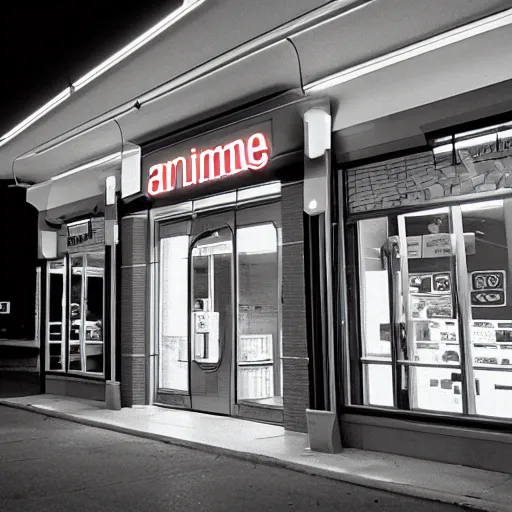 Image similar to a cinematic photograph of a glowing time machine Infront of a CVS Pharmacy at night in Charlotte, NC in 1989, f1.8, 80mm