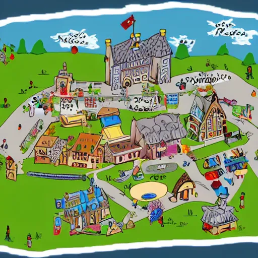 Image similar to a town map with town hall and playground sketches