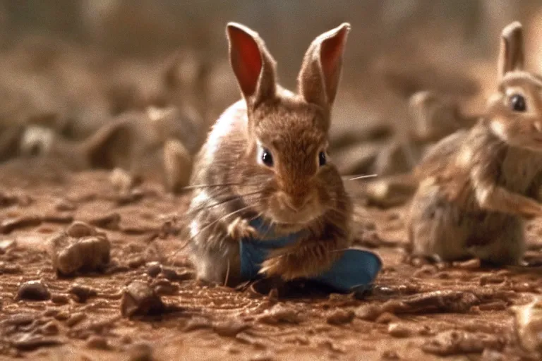 Prompt: Peter Rabbit in Starship Troopers (1997), highly detailed, high quality, HD, 4k, 8k, Canon 300mm, professional photographer, 40mp, lifelike, top-rated, award winning, realistic, sharp, no blur, edited, corrected, trending