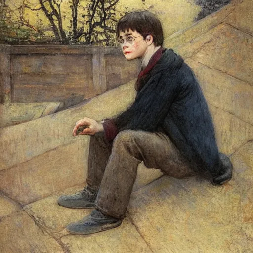 Prompt: harry potter, by jules bastien - lepage