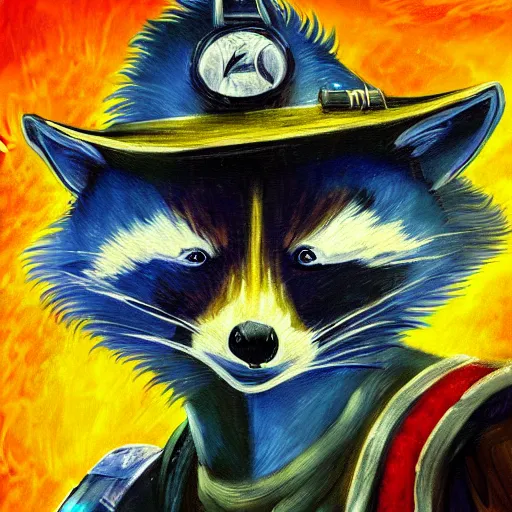 Prompt: a mutant racoon space captain, hdr, artistic, brushstrokes, impressionist, elegant, d&d, fantasy