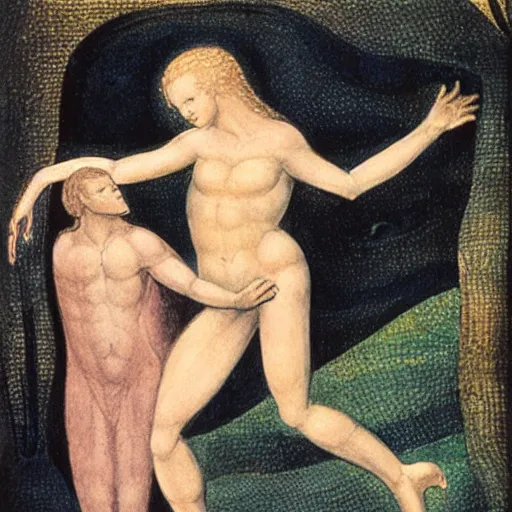 Image similar to adam and eve in the style of william blake