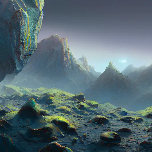 Image similar to [ [ [ landscape ] ] ]!!! of an alien planet, 4 k digital art, trending on artstation, polycount, digital art