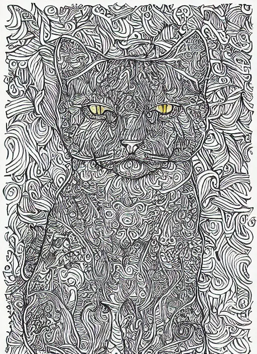 Prompt: cats deepdream, colouring page, black - and - white, lineart, centered