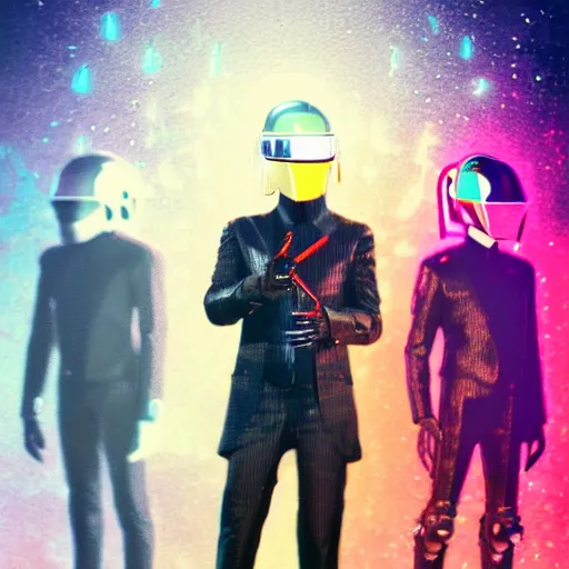 daft punk standing in front of a gigantic robot army,, Stable Diffusion