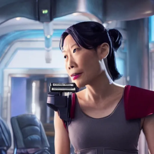 Prompt: film still of amy wong from futurama in a live action sci fi movie, 4 k, high quality