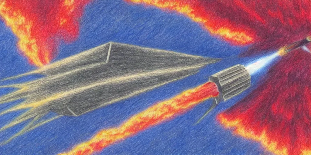 Prompt: a detailed color pencil drawing of one spaceship disintegrating and burning in the atmosphere, 4k, sf